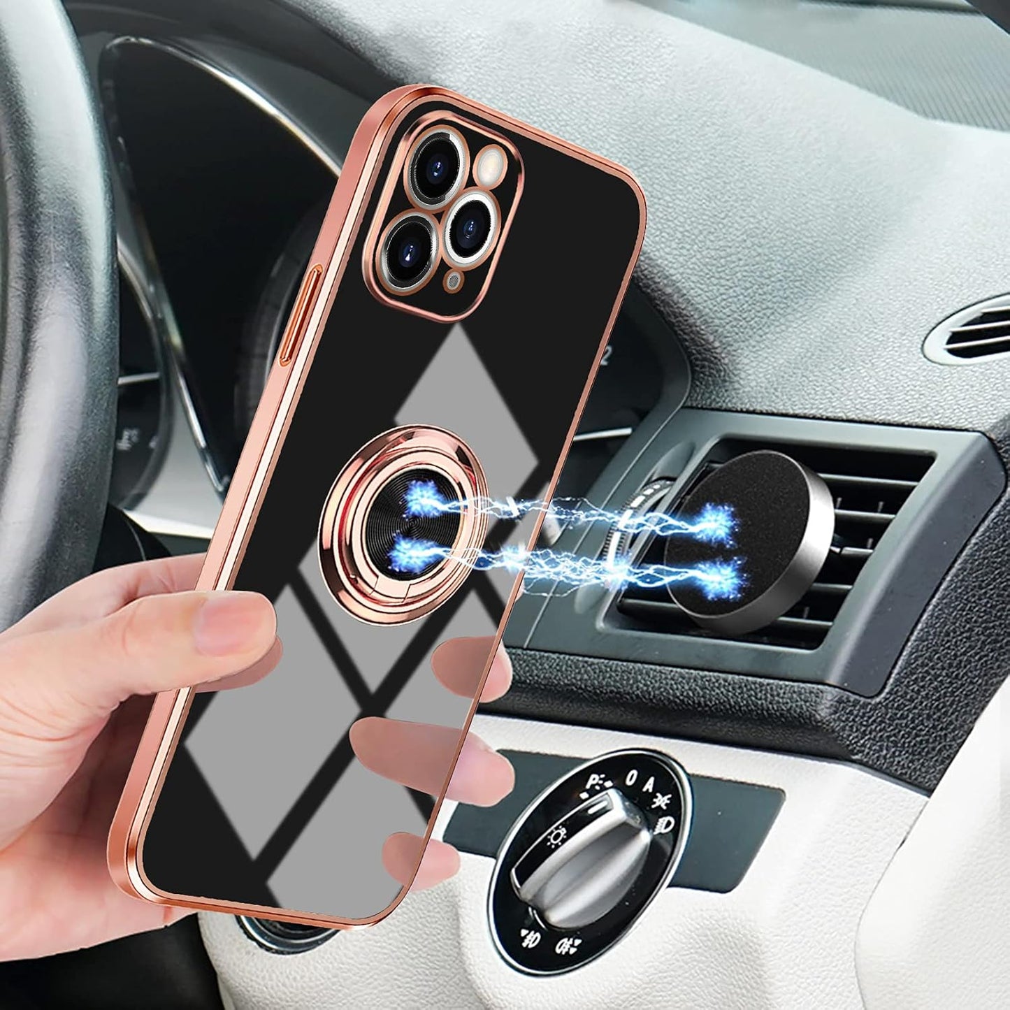 Omorro iPhone 11 Pro Max Case for Women, Bling Glitter Plating Rose Gold Slim Soft Luxury Cover with Ring Holder