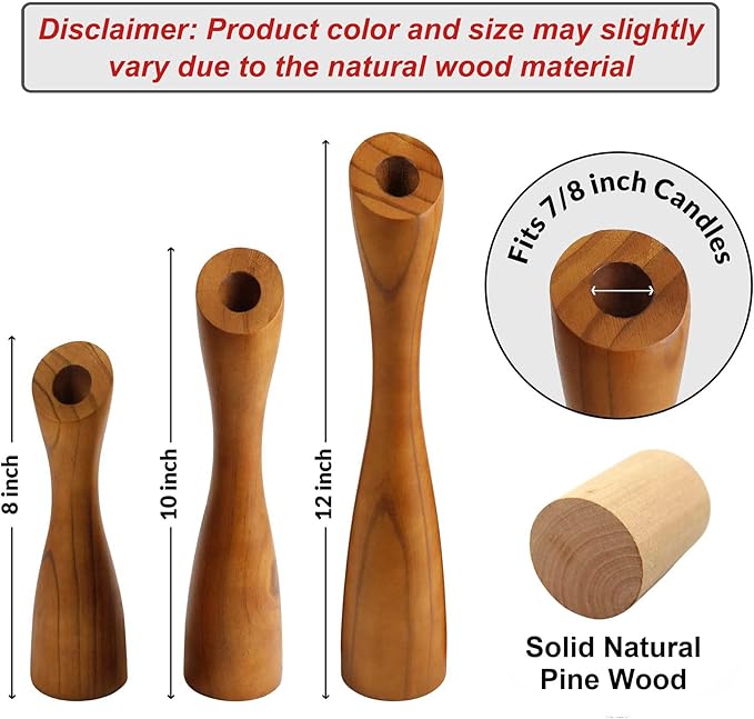 OLEEK Wooden Taper Candle Holders - Woods Taper Candle Holders for Table Centerpiece - Wood Candlestick Holders (9", 8", 6") Wooden Candlestick Holder for 7/8" candlesticks - Candlestick Holders Wood