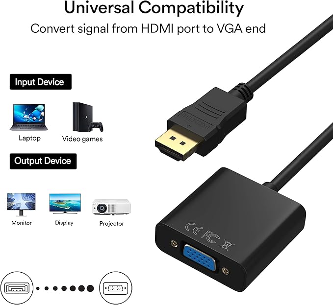 HDMI to VGA Adapter 1080P, HDMI Male to VGA Female Adapter with Audio and DC for Laptop,pc,Desktop,TVbox,Xbox,PS3,PS4 etc -Black