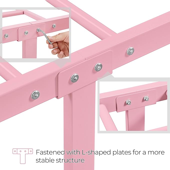Yaheetech Classic Metal Platform Bed Frame Mattress Foundation with Victorian Style Iron-Art Headboard/Footboard/Under Bed Storage/No Box Spring Needed/Twin Size Pink