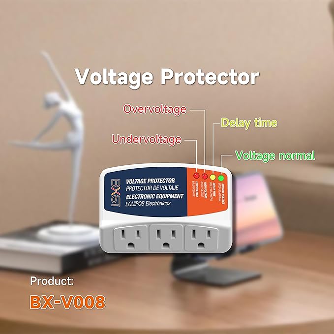BXST Surge Protector 3 Outlet Power Voltage Protector for Home Protects Against High and Low Voltage Brownout Surge Protector for Refrigerator/TV/PC 15A, 120V, 1800W (1 Pack)