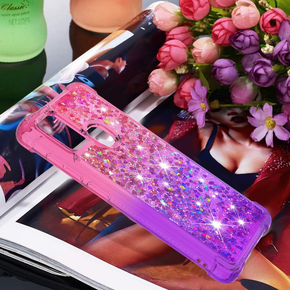Samsung Galaxy A21S Case with Tempered Glass Screen Protector, Glitter Bling Floating Liquid TPU Shockproof Cover -