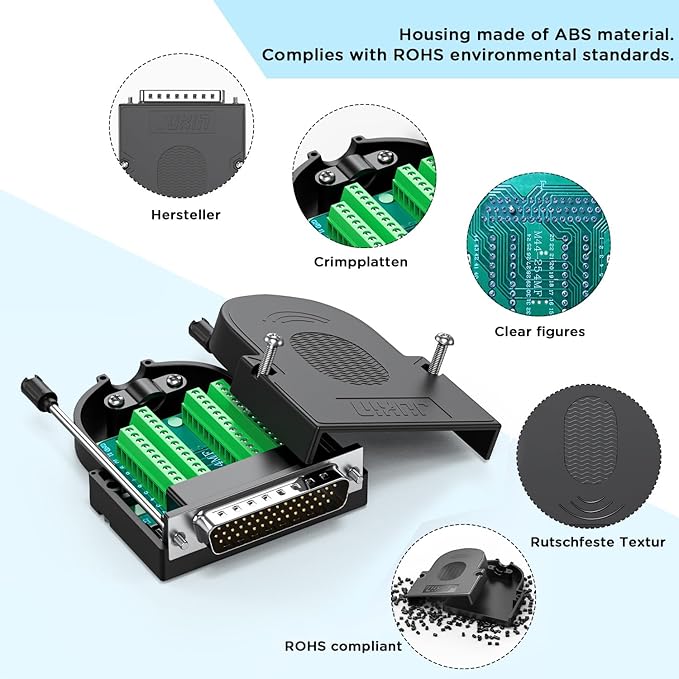 DB44 Solderless Serial Adapter,DB44 Male Connector with Shell,3 Row RS232 D-SUB 44Pin Terminal Breakout Connector Board with Case,Long Bolts,Compatible with computers, digital cameras,PDA, Modem