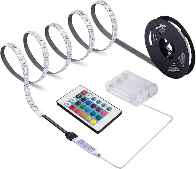 Battery Powered LED Strip Lights, 24-Keys Remote Controlled, DIY Indoor and Outdoor Decoration, 6.56ft Waterproof