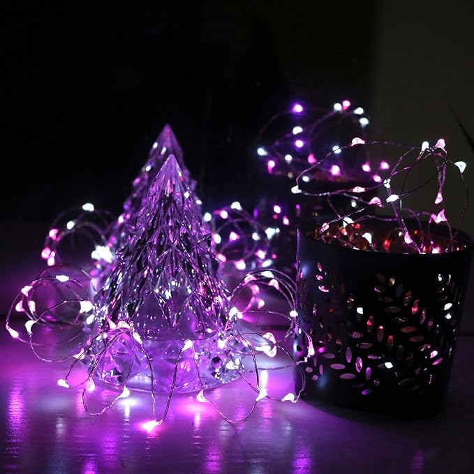 OakHaomie 6 Pack 10ft LED Starry String Lights 30 Micro LEDs on Silvery Copper Wire, CR2032 Batteries Required and Included,for DIY Wedding Christmas Centerpiece Table Decorations(Pink White)