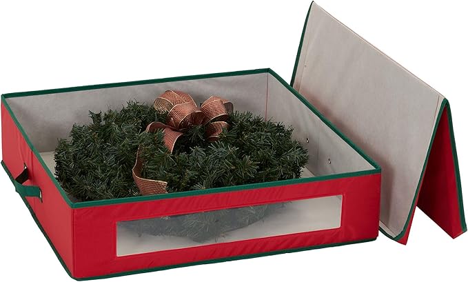 Household Essentials Christmas Wreath Storage Container, 24 Inch Holiday Wreath Storage Box with Handles, Sturdy Sides, Keeps Wreaths Free of Dust and Pests in Storage