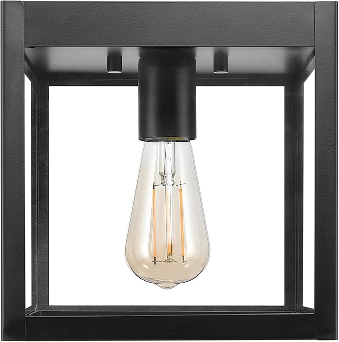 GLOBE Electric 60000020 1-Light Outdoor Flush Mount Ceiling Light Fixture, Matte Black, Clear Glass Shade, Front Porch Décor Lighting, Weather Resistant