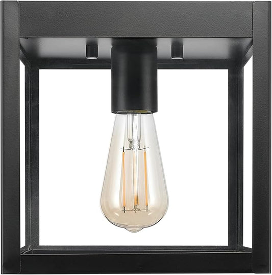 GLOBE Electric 60000020 1-Light Outdoor Flush Mount Ceiling Light Fixture, Matte Black, Clear Glass Shade, Front Porch Décor Lighting, Weather Resistant