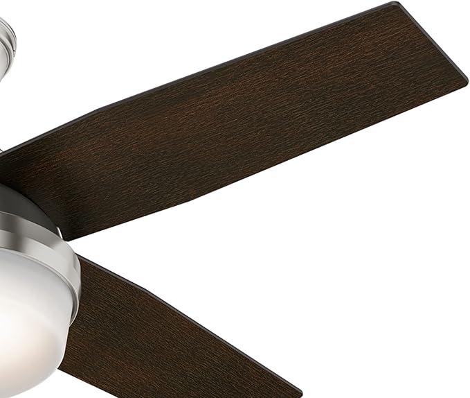 Hunter 44 inch Indoor Ceiling Fan with LED Light and Remote Control - Modern Ceiling Fan, Standard Mount, 4 Blades, For Bedroom, Living Room, or Kitchen, Quiet - Dempsey 59245, Brushed Nickel