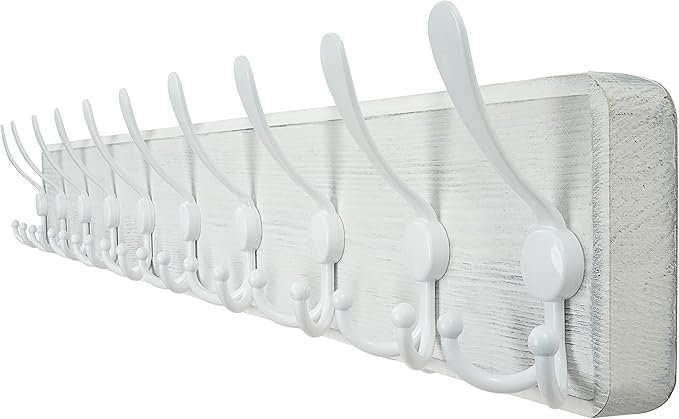 WEBI Coat Rack Wall Mount White,38 9/16" Long Coat Hooks Wall Mounted,Large Wall Coat Hanger,10 Tri Hooks for Hanging Coats,Clothes,Jacket,White