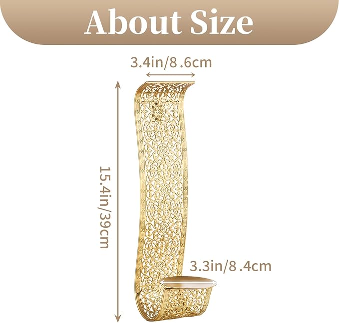 Sziqiqi Gold Candle Sconces Wall Decor Set of 2 - Rustic Pillar Wall Candle Holder for Farmhouse Vintage Hallway Wall Decor Decorative Bathroom Metal Candle Sconces
