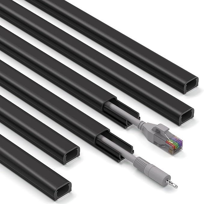 ZhiYo 85in Cord Covers for Wires on Wall, 1 Mini Cord Hider Wall, Self-Adhesive Wire Covers for Cords, Paintable TV Cable Hider Cable Management Kit, 6X L14.2in, W0.46in H0.3in, CMR05 Black