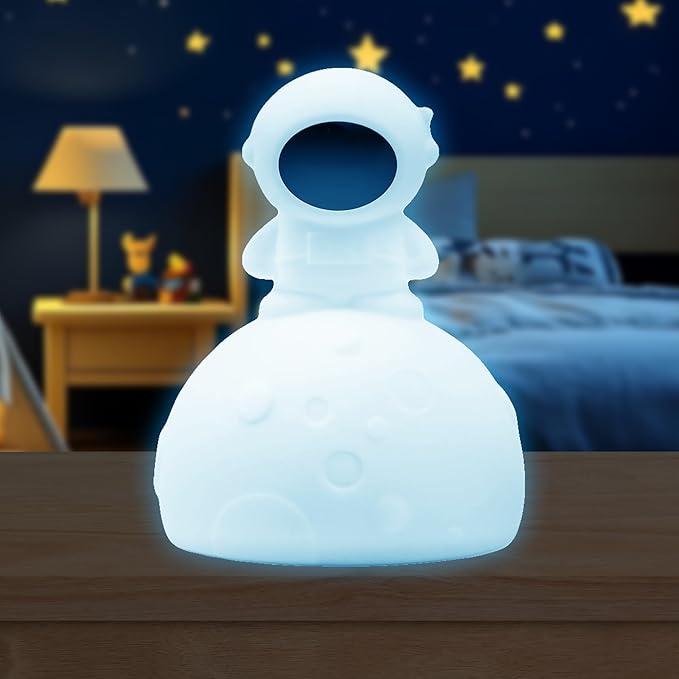 Lumipets Junior Astronaut Night Light, Soft Silicone Material, 8 Soothing Colors, Cordless, Easy Control, Portable
