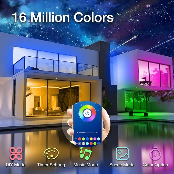 hyrion 65.6 ft Bluetooth LED Strip Lights, RGB 5050 LED Light Strips with Bright 300 LEDs, Sync Music Color Changing Flexible Cuttable Led Lights for Bedroom, Ceiling, Party(2 Rolls of 32.8ft)