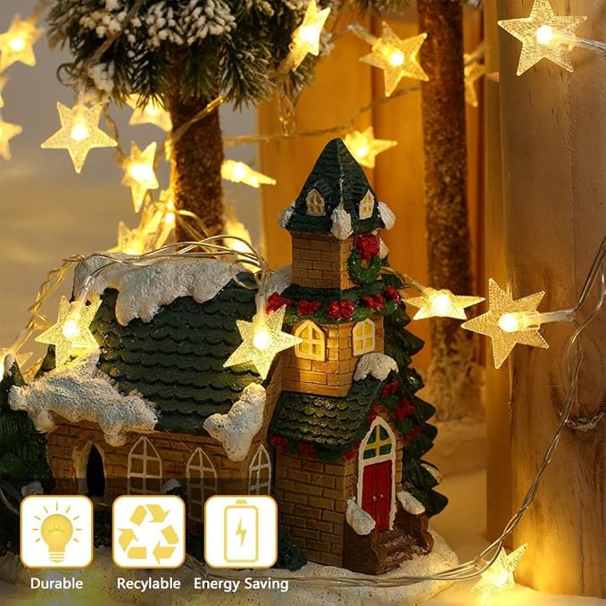 IRIDESCENT Star String Lights, 16ft/5m 50 LED Plug in String Lights Warm White Fairy Lights for Christmas/Wedding/Party Indoor and Outdoor Decoration