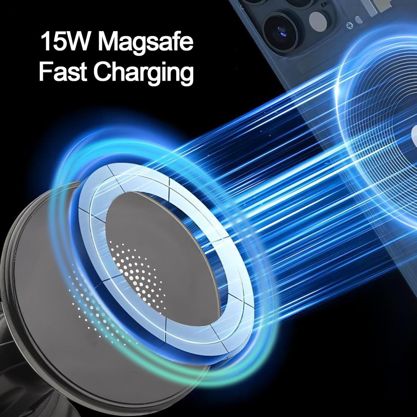 MagSafe Car Mount Charger, 15W Fast Charging LED Magnetic Wireless Charger for iPhone 15 Pro Max Plus Mini/14/13/12