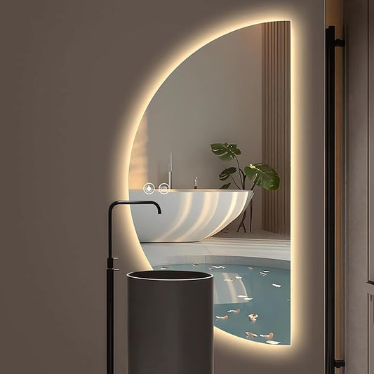 Half Moon Mirrors for Wall, 48"×24" LED Bathroom Mirrors with Lights-Touch Switch Backlit Bathroom Mirror-3 Colors-Dimmable Brightness,Anti-Fog, Memory, ETL Certified