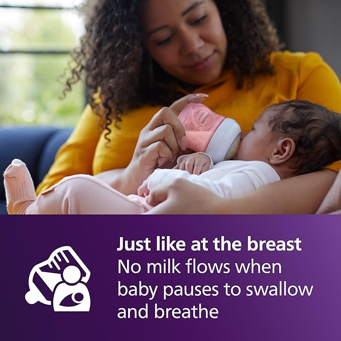 Philips Avent Natural Baby Bottles with Natural Response Nipples (Slow Flow, Flow 2), 4oz, Pink, 4-Pack, SCY900/14