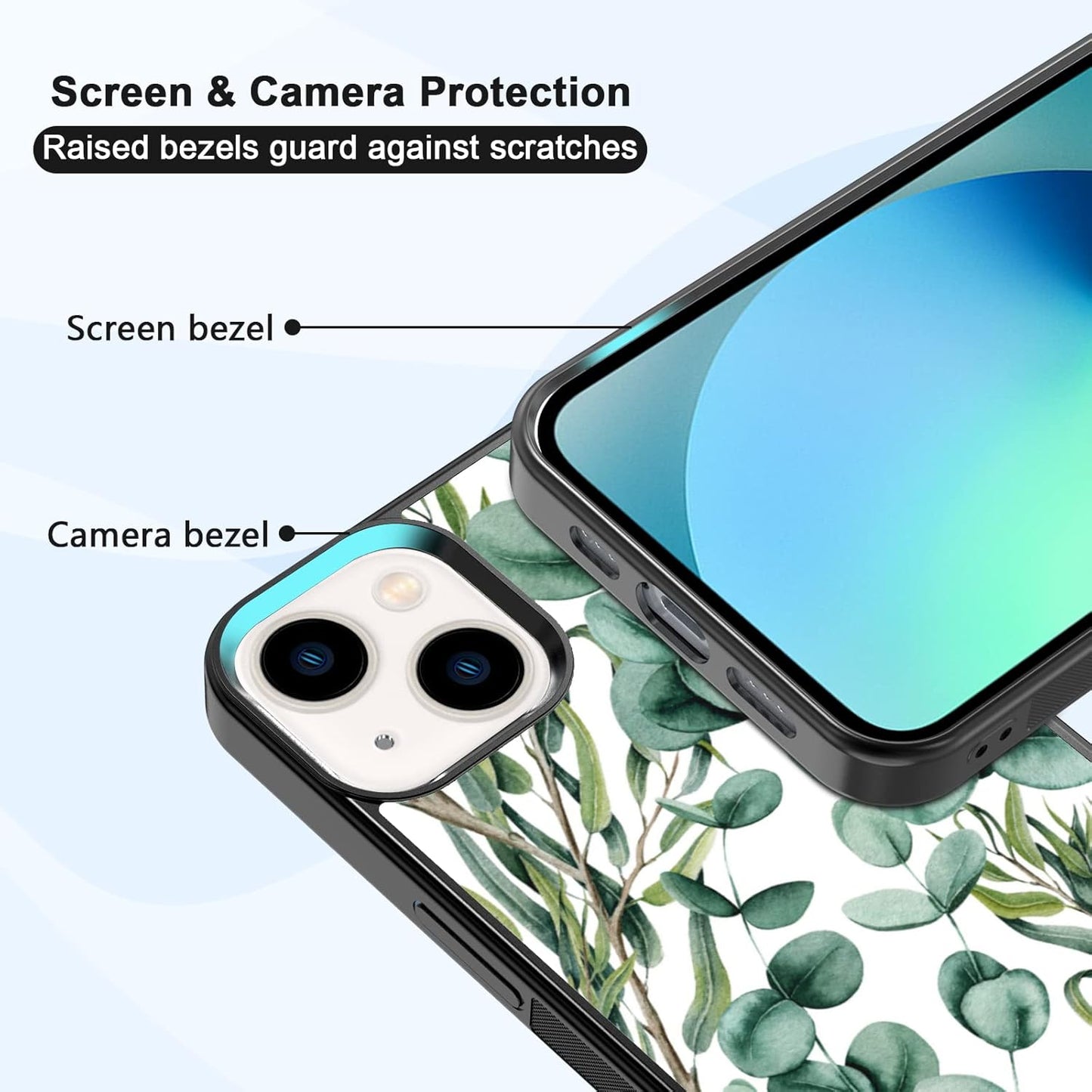 Eucalyptus Summer Case for iPhone 13/14 (6.1") - Cute Green Silicone Ultra Shockproof Phone Cover for Girls & Women.