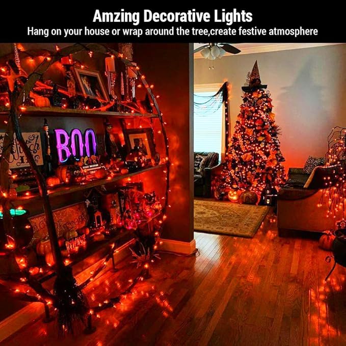 BrizLabs Orange Halloween Lights, 69.6FT 300 Count Halloween String Lights Linkable, UL Certified Orange Light String, Mini Incandescent Light Set for Indoor Outdoor Christmas Fall Thanksgiving Tree