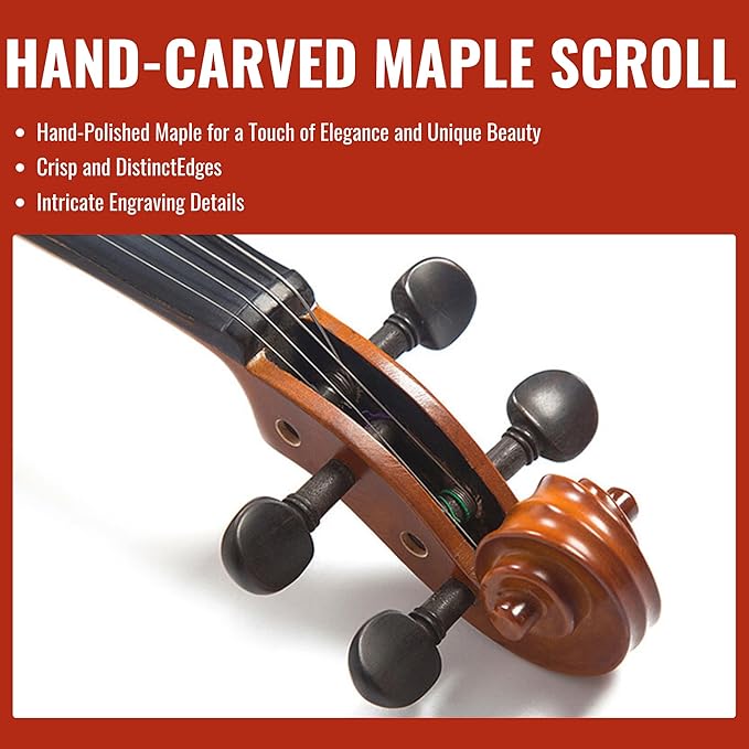 4/4 Full Size Violin for Adults - Solid Wood, Spruce Top, Maple Back, Pro Brazilwood Bow, Hard Case, Shoulder Rest, Electronic Tuner, Extra Strings & Rosin (MVA-800)