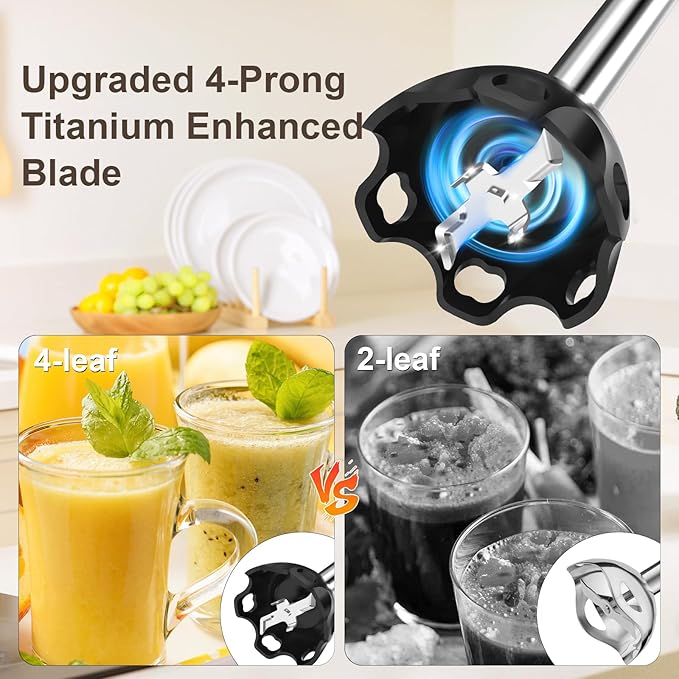 Immersion Blender Handheld 5 in 1-1100W Scratch Resistant Blender Stick, 12 Speed and Turbo Boost Hand Blender with Chopper Beaker Whisk and Milk Frother for Milkshake Puree Smoothie Food