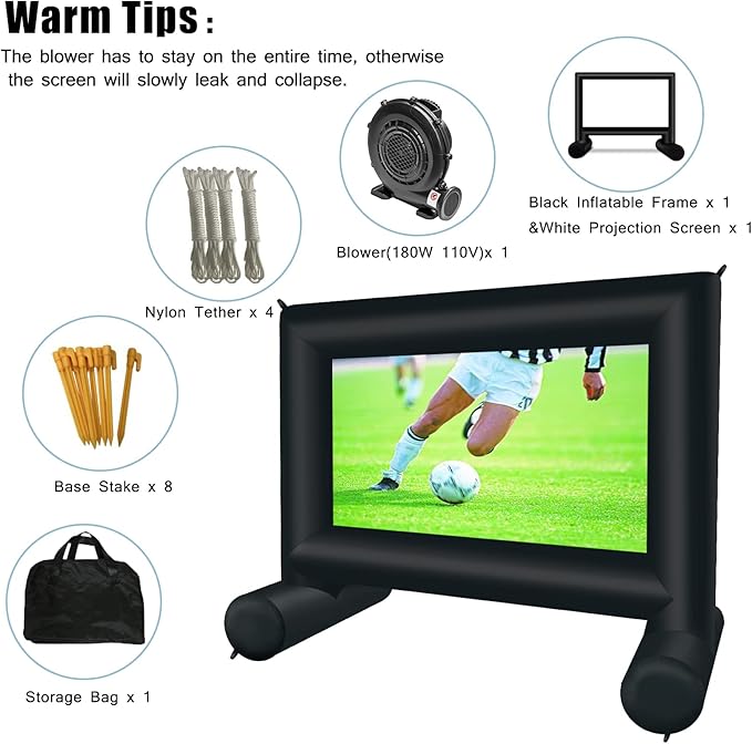 14 FT Inflatable Projector Movie Screen for Outside/Indoor, Blow up Projector Screen with Air Blower, Supports Front/Rear Projection for Backyard Home Theater Movie Night Outdoor Party
