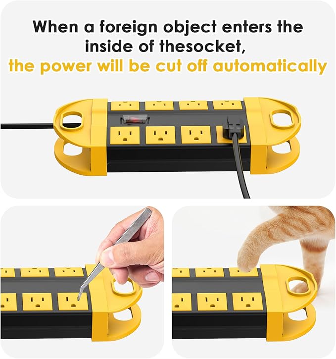 CCCEI Outdoor Power Strip Weatherproof with 8 Plug, Waterproof Extension Cord with Multiple Outlets, Christmas Exterior Garden Yard Surge Protector 10FT.