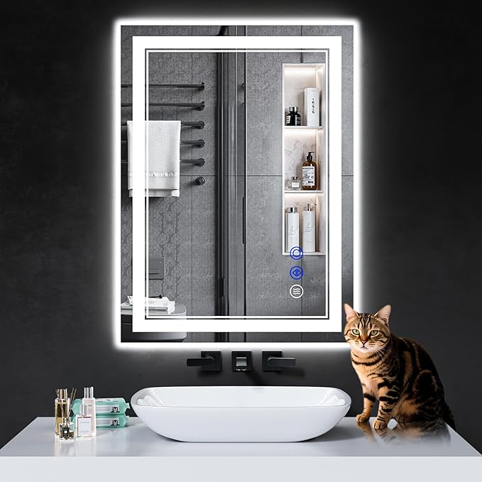 30"x22" LED Bathroom Mirror with Anti-Fog, Stepless Dimmable Lights, 3 Color Modes, Shatter-Proof Tempered Glass, Memory Function & Waterproof Design