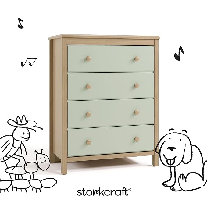 Storkcraft Alpine 4 Drawer Dresser (Driftwood with Sage) – GREENGUARD Gold Certified, Kids Storage Organizer, Modern 4 Drawer Chest for Bedroom, Must-Have Nursery Storage