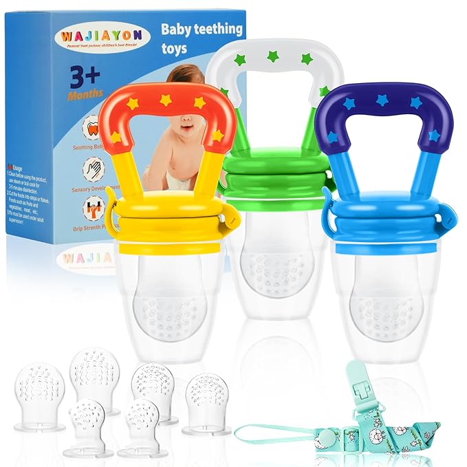 WAJIAYON Baby Fruit Feeder/Fresh Food Feeder Pacifier (3 Pack)- Infant Teething Feeders | Silicone Teether for Babies | Baby Solid Food Pacifier Essentials for Babies Toddlers Infants Kids