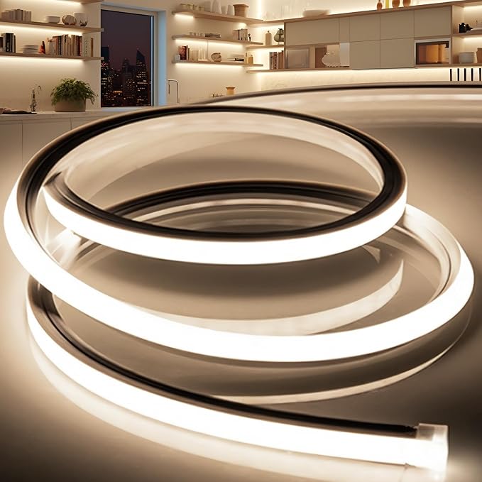 LED Strip Lights Neutral White 4000K,98.4ft 110-120V Neon Rope Lights,Flexible Silicone Outdoor Waterproof Neon Strip Lights for Bedroom,Mirror,Kitchen Cabinet, Living Room,Halloween Decor