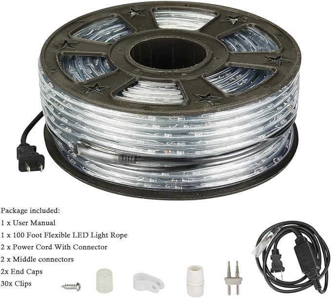 100ft Rope Lights Outdoor, Outdoor String Lights Waterproof, Decorative Lighting for Indoor/Outdoor, Garden,Backyards Halloween and Christmas Decoration, Landscape Lighting