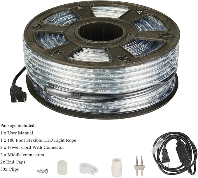 100Ft Blue LED Rope Lights, 110V Outdoor Rope Lights Waterproof Decorative Lighting for Indoor/Outdoor, 1080 LEDs Rope Lights for Outside, Deck, Patio, Halloween and Christmas Decorations