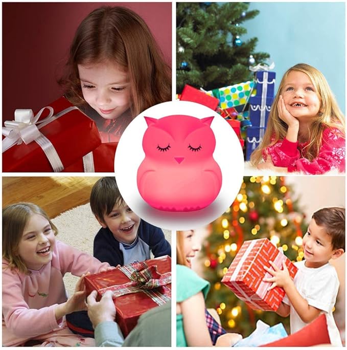 Owl Night Light for Kids, Rechargeable LED Bedside Lamp for Children, 9 Changing Color Silicone Nursery Lamp for Breastfeeding, Eyes Caring, Tap Adjustable Brightness & Colors