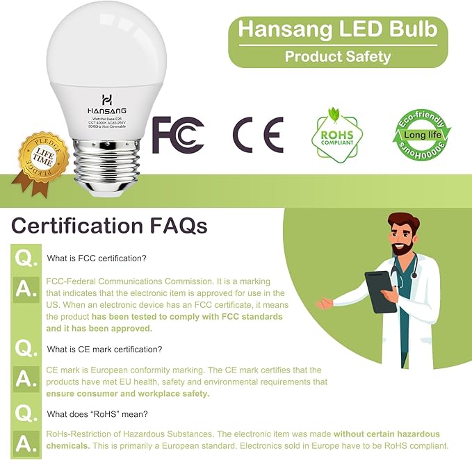 hansang E26 Ceiling Fan Light Bulbs, 4000K Natural Daylight, 60 Watts Equivalent, A15 LED Small Light Bulb, E26 Standard Base Refrigerator Light Bulb, 600lm, 120V, CRI85+, 120V, Non-Dimmable 6 Pack