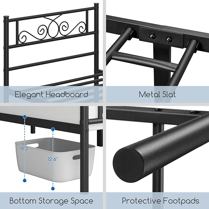 Yaheetech Twin XL Bed Frames Metal Platform Bed with Headboard and Footboard No Box Spring Needed Easy Assembly,Under-Bed Space: 12.6''/Black/Twin XL Bed