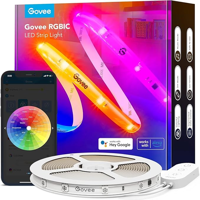 Govee RGBIC Pro LED Strip Lights, 32.8ft Color Changing Smart LED Strips, Works with Alexa and Google, Segmented DIY, Music Sync, WiFi and App Control, LED Lights for Bedroom,Home Decor