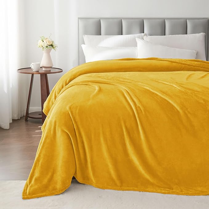 BEDELITE Fleece Blankets Queen Size Yellow Throw Blankets for Bed, Luxury Plush Cozy Fuzzy Blanket 90x90 inches, Super Soft Warm Lightweight Throw Blanket All Seasons Suitable