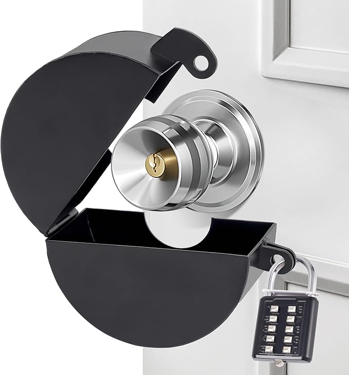 Door Knob Lockout Device with Padlock,Temporary Door Handle Lock Cover for Dementia Patients, Outdoor Water Faucet Lock Cover for Hose Bib Lock、Propane Tank Lock、Water Spigot Lock-Black