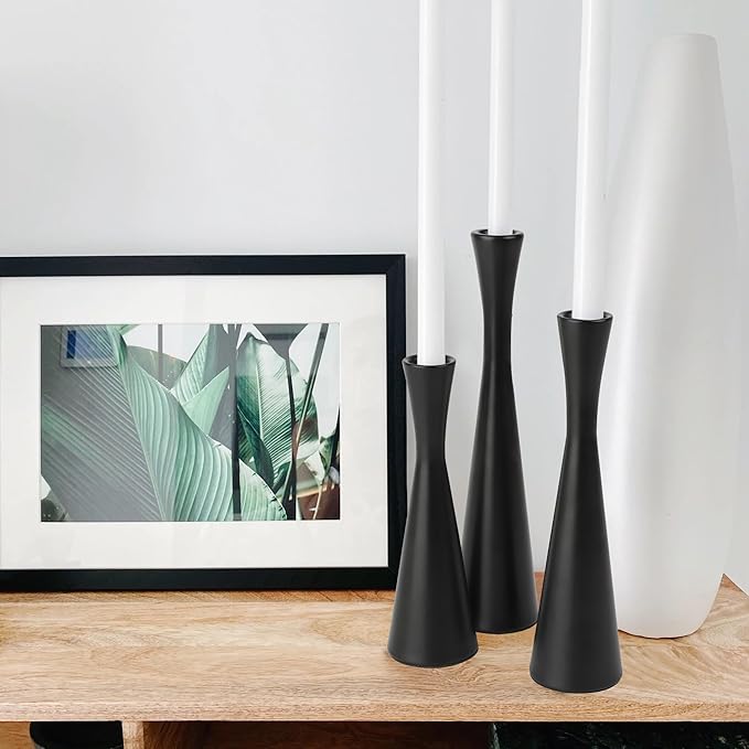 Vixdonos Matte Black Taper Candle Holders Metal Candlestick Holders Set of 3 Table Mantel Decorative Candle Stand for Dinning,Party，Wedding,Home Decor(Matte Black)