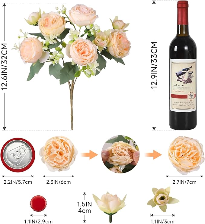Luyue 8 Packs Peonies Artificial Flowers Vintage Faux Peony Bouquet Fake Flower for Vase Silk Floral Arrangements for Table Centerpiece Wedding Decoration Indoor Home Decor