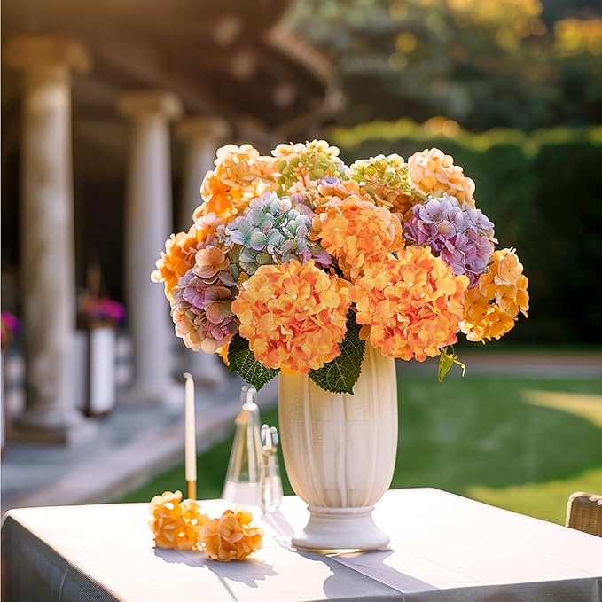 Auihiay 64 PCS Full Hydrangea Flowers, Silk Hydrangea Artificial Flowers Heads with Stems, Artificial Hydrangea Flowers for Wedding Centerpieces, Home, Garden, Baby Shower Decoration (Orange)