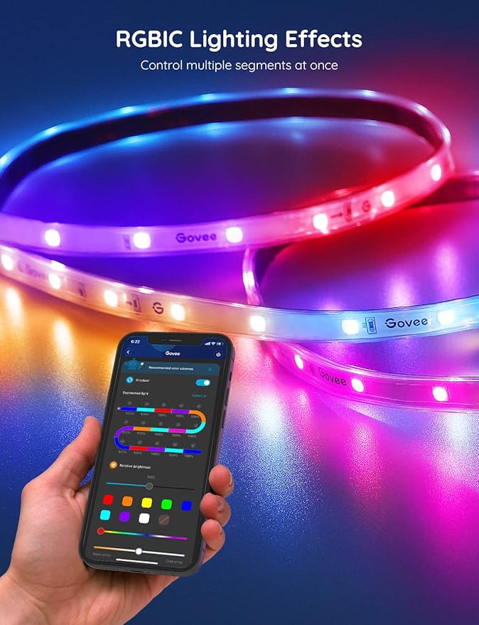 Govee Outdoor LED Strip Lights, 65.6ft Smart Led Strip Lights Work with Alexa and Google Assistant, App Control, IP65 Waterproof, RGBIC Outdoor Lights for Patio, Eave, Patio Decorations