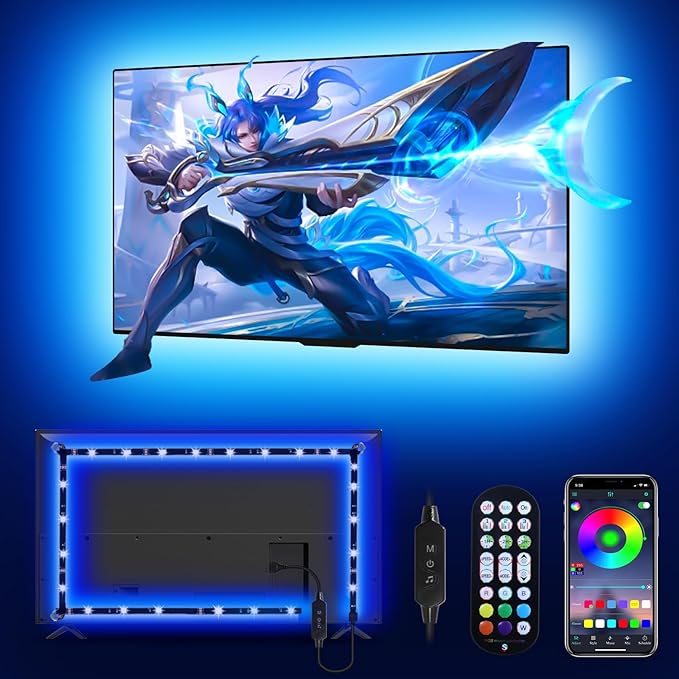 Daymeet LED Lights for TV 40-65 inch TV Behind Lighting, 13.1ft TV Led Backlight TV Led Light Strip, USB Powered RGB Lights Behind with Remote, Music Sync Bluetooth APP Control for Bedroom