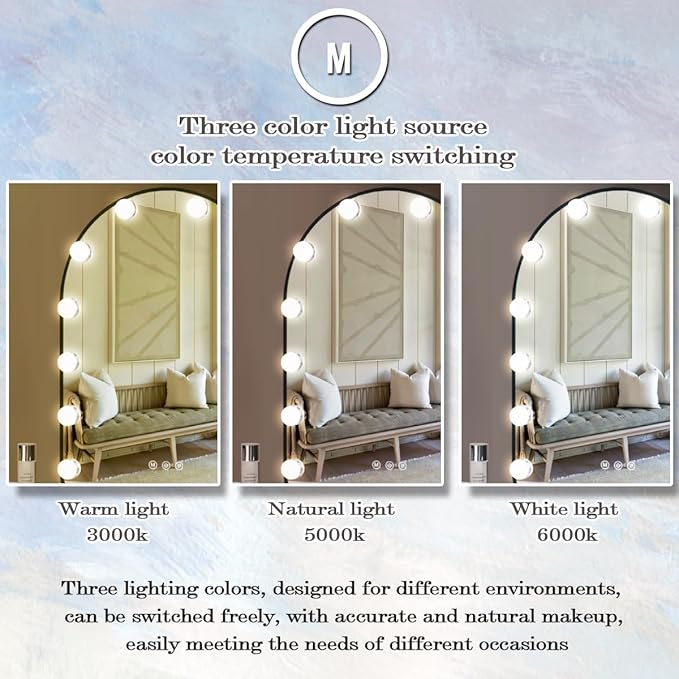 Hollywood Arch Black Vanity Makeup Mirror with Lights 12 Bulbs Dimmable 3Color Black Lighted Vanity Mirror for TableTop Wall Detachable Base X10 Magnifying Arch Makeup Desk Mirror with Lights