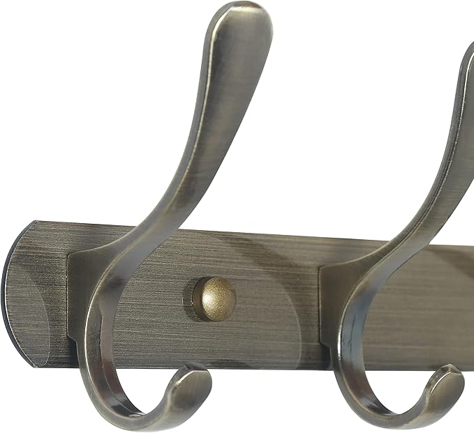 SKOLOO Coat Rack Wall Mount - Modern, Metal Wall Coat Rack with 5 Hooks, Pack of 2, Sturdy Wall Hook Rack Rail for Hanging Coat, Jacket, Clothes, Hat, Bronze