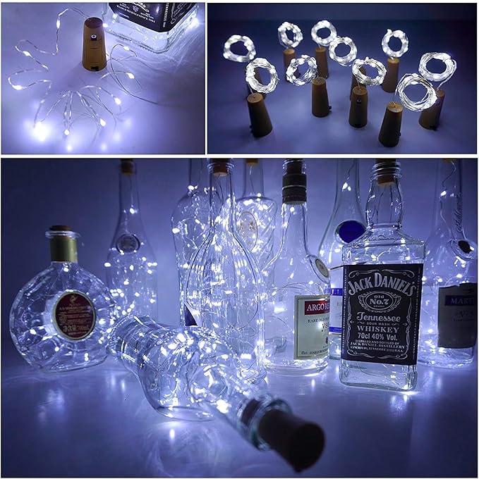 YJFWAL 24Pack 20LED Wine Bottle Lights with Cork, Cork Shape Silver Copper Wire Fairy Mini String Lights Fairy Lights Battery Operated for DIY, Party, Wedding, Christmas, Halloween Decor (Cool White)