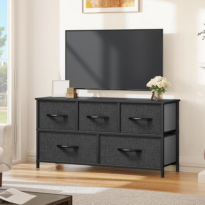 YITAHOME Dresser with 5 Drawers - Fabric Storage Tower, Black Dresser & Chest of Drawers, Organizer Unit for Bedroom