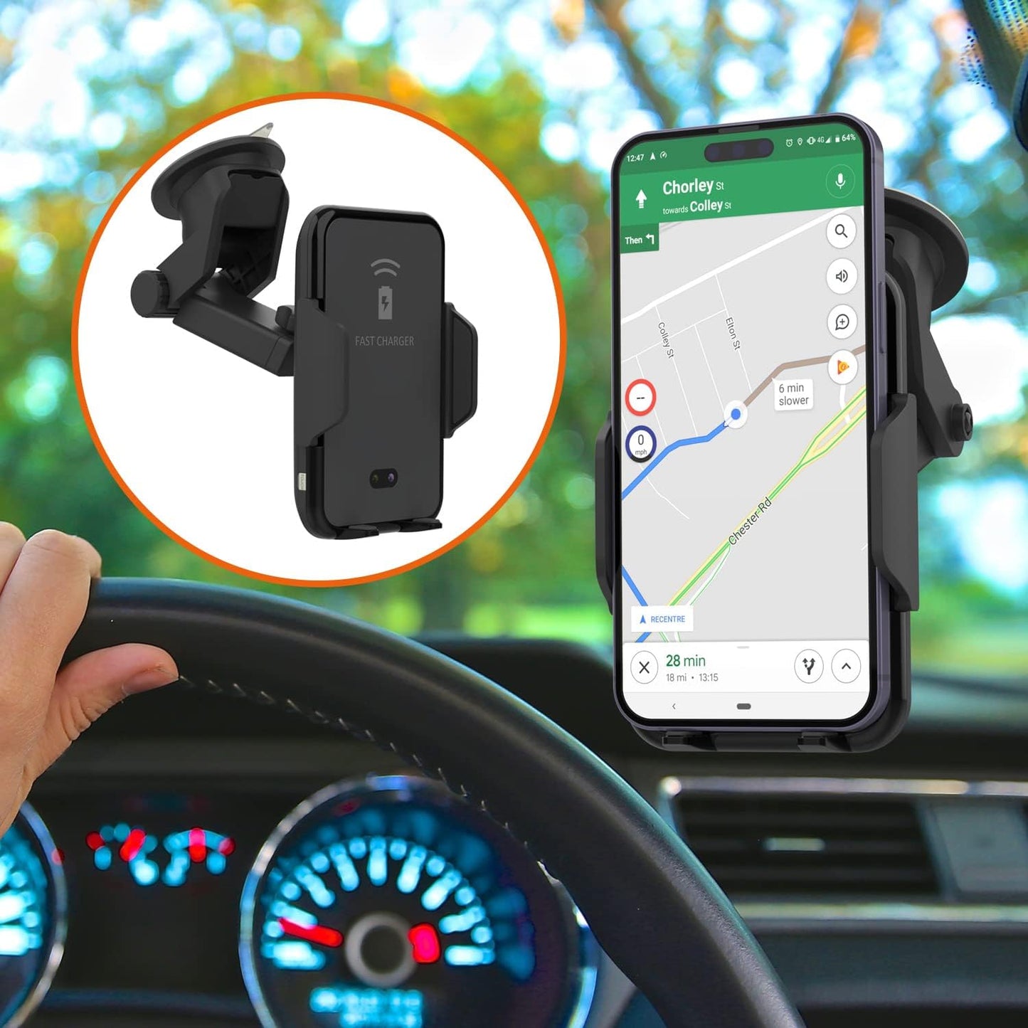 Punkcase Wireless Car Charger [Infrared Series] 10W Fast Charging Car Phone Holder Mount for iPhone, Galaxy, Most Other